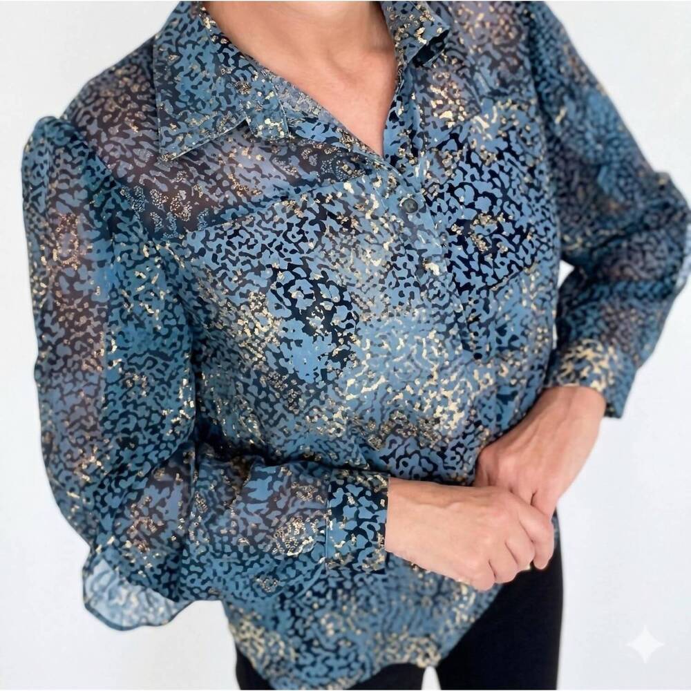 NEW TRUE BLUE long sleeve button down blouse in blue